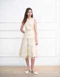 Tweed Bodice Semi Sheer Pleated Bottom Dress
