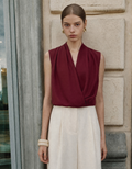 Pleated Shoulders V-neck Top