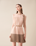 Shoulder Bow Contrast Hem Pleated Dress