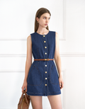 Button Front Sleeveless Denim Dress