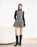 Ruffled Hem Plaid Houndstooth Sleeveless Dress