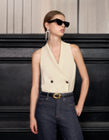 Shawl Collar Double-breasted Sleeveless Top
