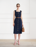 Square Neck Button Front Midi Dress