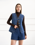 Button Front Sleeveless Denim Vest