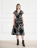 Geometric Print V-neck Midi Dress