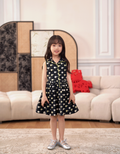Polka Dot Cherry Print Collared Sleeveless Dress