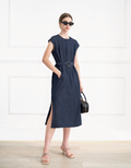 Half Placket Belted Midi Dress