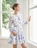 Floral Print Tiered Skirt Long Sleeve Dress
