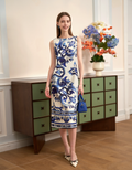 Porcelain Art Print Boat Neck Midi Dress