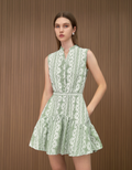 Stand Collar Two-tone Embroidered Dress