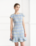 Cap Sleeve Ruffled Hem Checkered Dress
