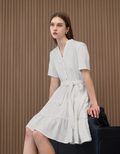 Tiered Skirt Short Sleeve Textured Shirt Dress