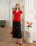 Pleated Waist V-neck Top