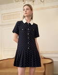 Contrast Collar Pleated Hem Printed Dress