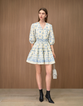 Two-tone Embroidery V-neck Short Dress