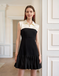 Colorblock Ruffled Hem Collared Sleeveless Dress