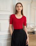 U-neck Puff Sleeves Slim Fit Top