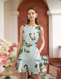 Exclusive Floral Print Ruffled Hem Belted Dress