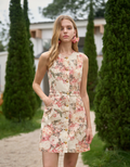Floral Print Round Neck Sleeveless Denim Dress