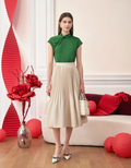 Twisted Neckline Stand Collar Top
