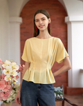 Pleated Waist Round Neck Short Sleeve Top
