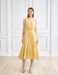 Ruffled Neck Sleeveless Embroidered Dress