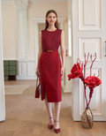 Contrast Textured Skirt Sleeveless Midi Dress