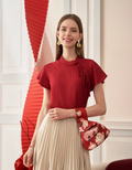 Tencel-linen Mandarin Collar Short Sleeve Top