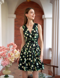 Pleated Waist V-neck Sleeveless Dress