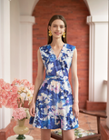 Floral Print Ruffled Hem V-neck Dress
