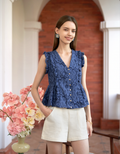 V-neck Sleeveless Ruffled Lace Top