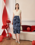 Colorblock Printed Skirt V-neck Dress