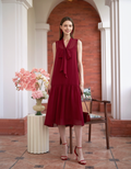 Scarf Collar V-neck Chiffon Dress