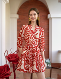 Geometric Print Ruffled Hem V-neck Dress