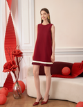 Contrast Back Panel Pleated Hem Sleeveless Dress