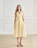 Tencel-linen Wrap Waist V-neck Dress
