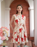 Floral Print Tiered Skirt Sleeveless Dress