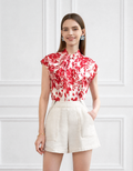Knot Collar Floral Print Top