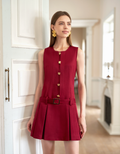 Round Neck Sleeveless Pleated Skirt Romper