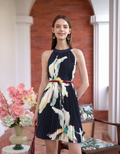 Floral Print Halterneck Pleated Dress