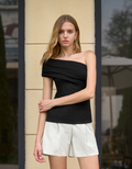 Asymmetric Off Shoulder Pleated Knit Top