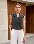 Double-breasted Sleeveless Striped Suit Vest