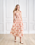 Floral Print Shirred Waist U-neck Maxi Dress