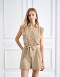 Button Front Sleeveless Striped Romper