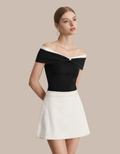 Contrast Topstitch Denim Skort