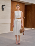 Pleated Skirt Button Front Sleeveless Dress