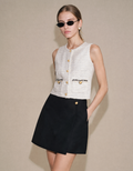 Braided Trims Sleeveless Tweed Cropped Top