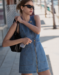 Zip Front Round Neck Denim Dress