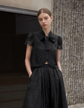 Lace Trim Jacquard Short Sleeve Top