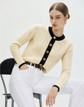 Contrast Trims Striped Knit Cardigan